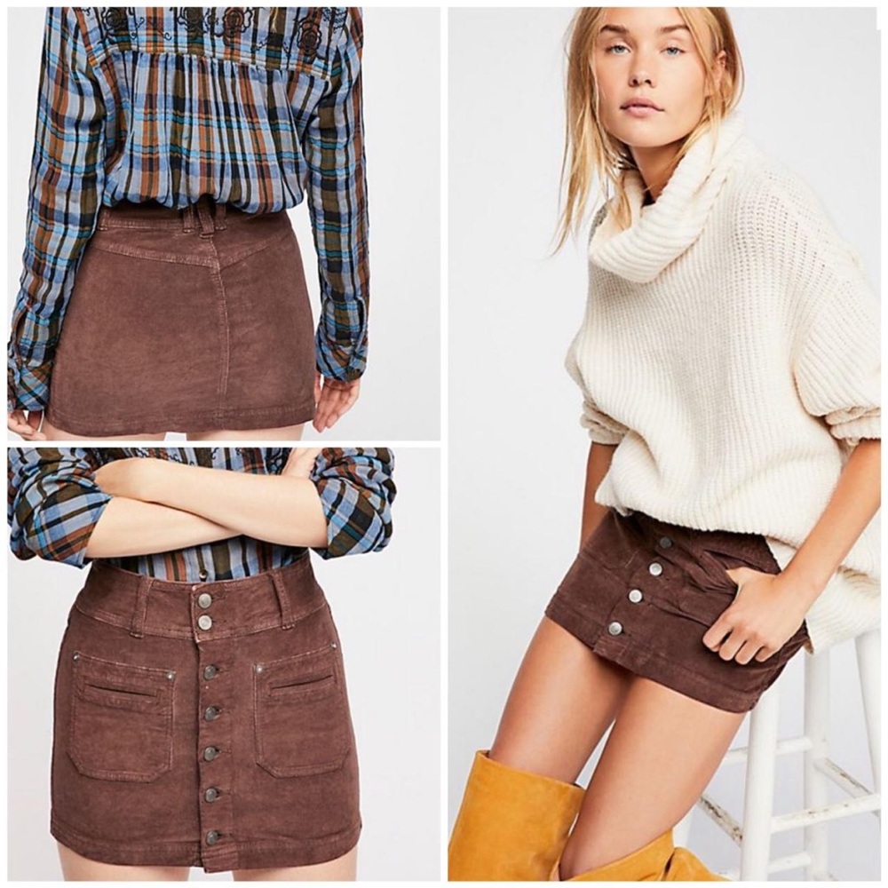Free People We The Free Joanie Corduroy Chocolate Button-Front Mini Skirt